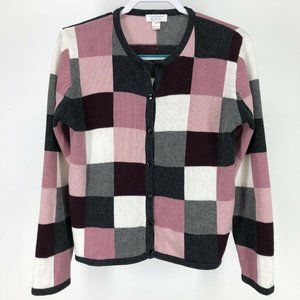 Patchwork Colorblock Cardigan Sweater Medium Pink